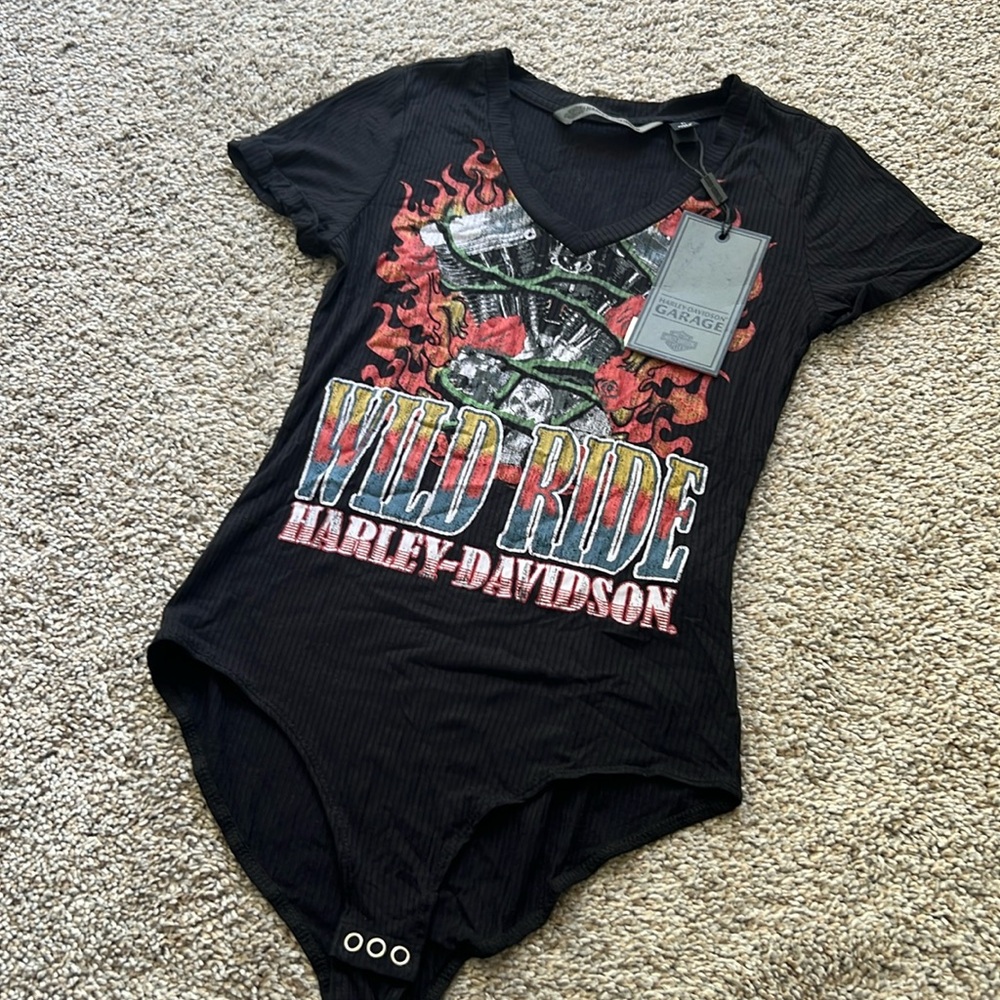 NWT! Harley-Davidson Short Sleeve Ribbed Body Suit - Small